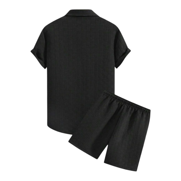 Black Manfinity Homme Men Solid Shirt & Short Set - Picture 3 of 6